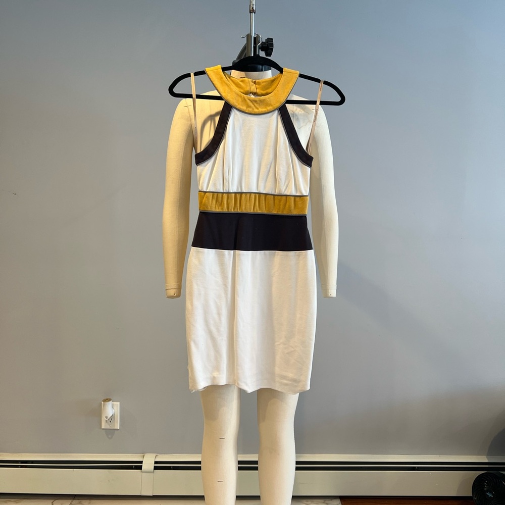 BCBG White and Gold Midi Dress